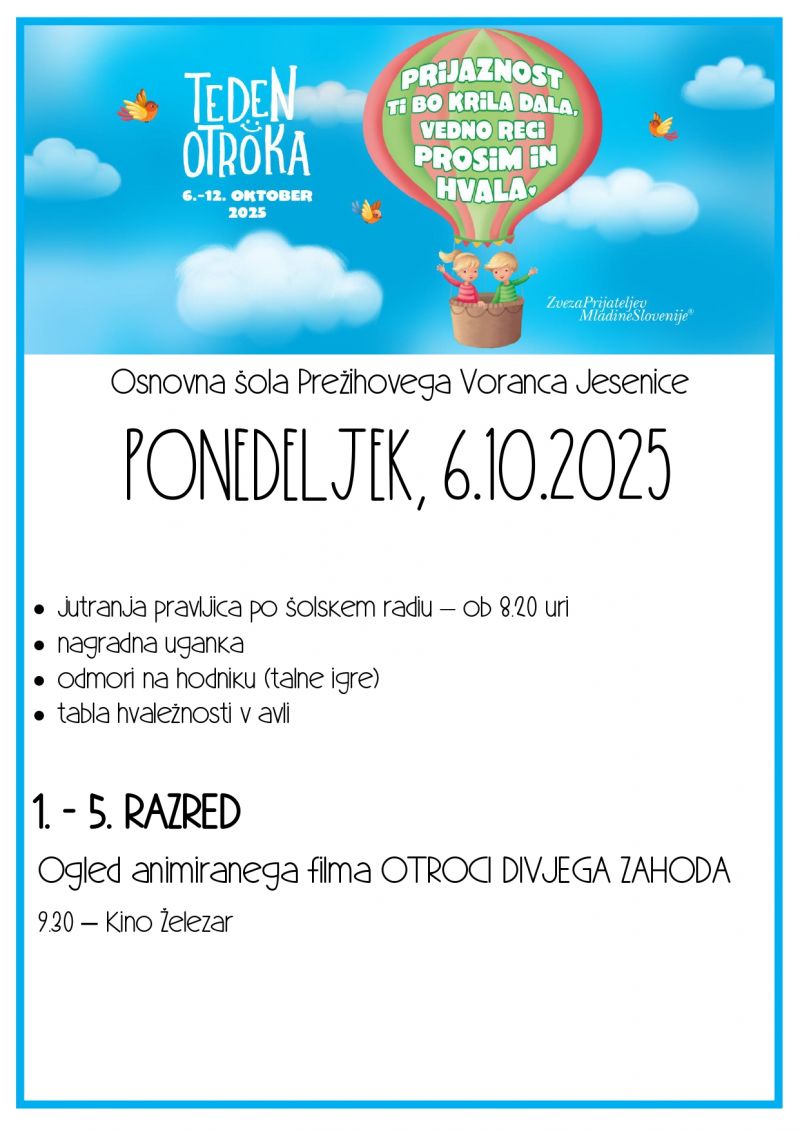 Teden otroka - ponedeljek