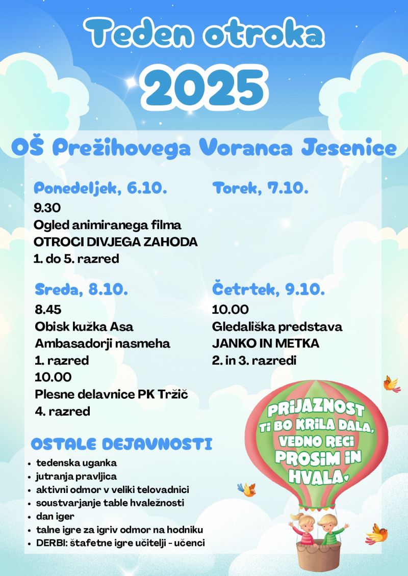 Teden otroka na OŠ Prežihovega Voranca Jesenice