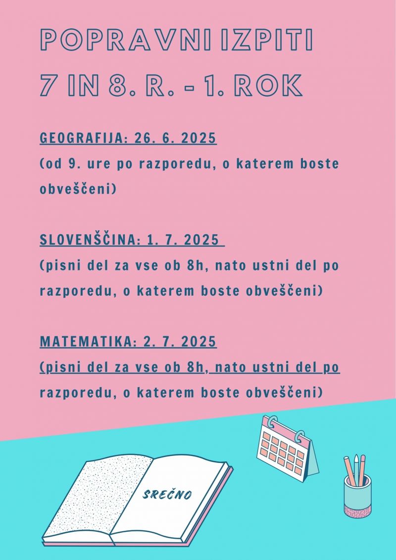 Popravni izpiti, 7. in 8. r.